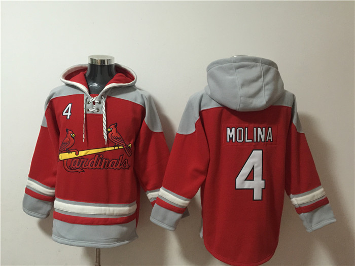 Men's St.Louis Cardinals #4 Yadier Molina Ageless Must-Have Lace-Up Pullover Hoodie - Click Image to Close